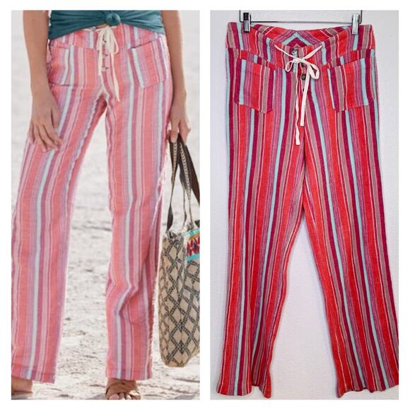 Sundance Pants - Sundance Womens Gigi Pants XS Pink Stripe Cotton Gauze Wide Leg Festival Beach